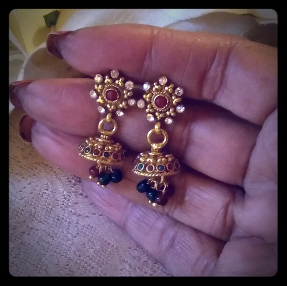 Vintage Jewelry - Vintage Jeweled Jhumka Earrings